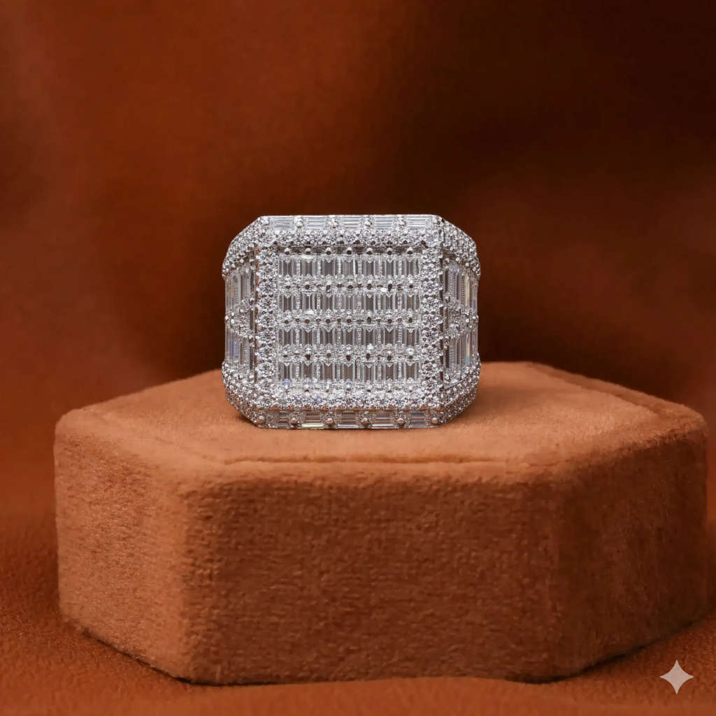 Men Moissanite Ring Iced Out Baguette [5.80 CTW] in 925 Sterling Silver