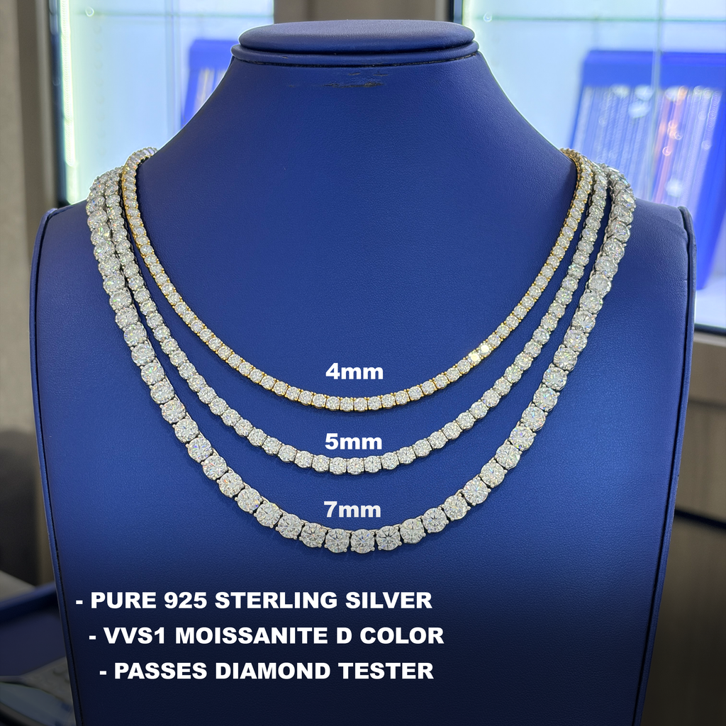S925 Silver Moissanite Tennis Chain 14K Gold