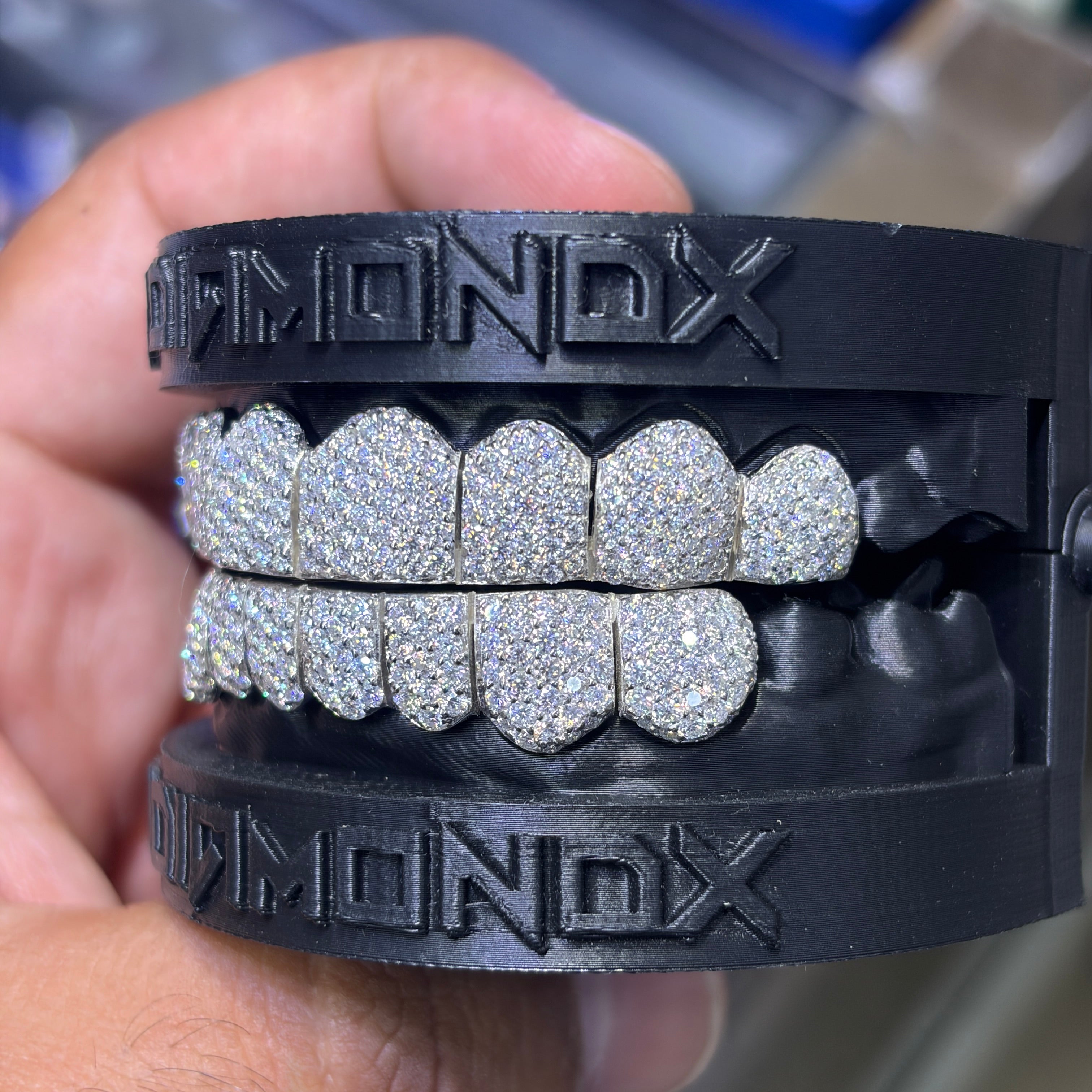 Custom Iced Out Moissanite Honey Comb Setting Grillz