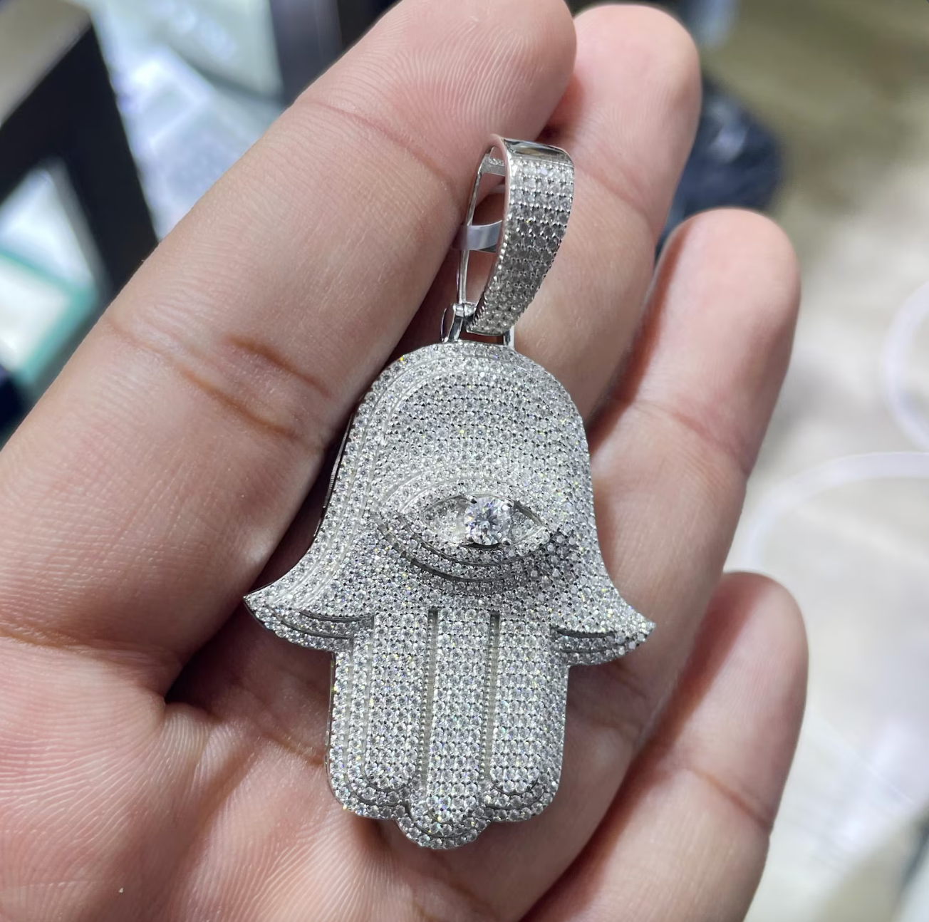Hamsa Pendant VVS1 Moissanite [3.85CTW] 925 Sterling Silver