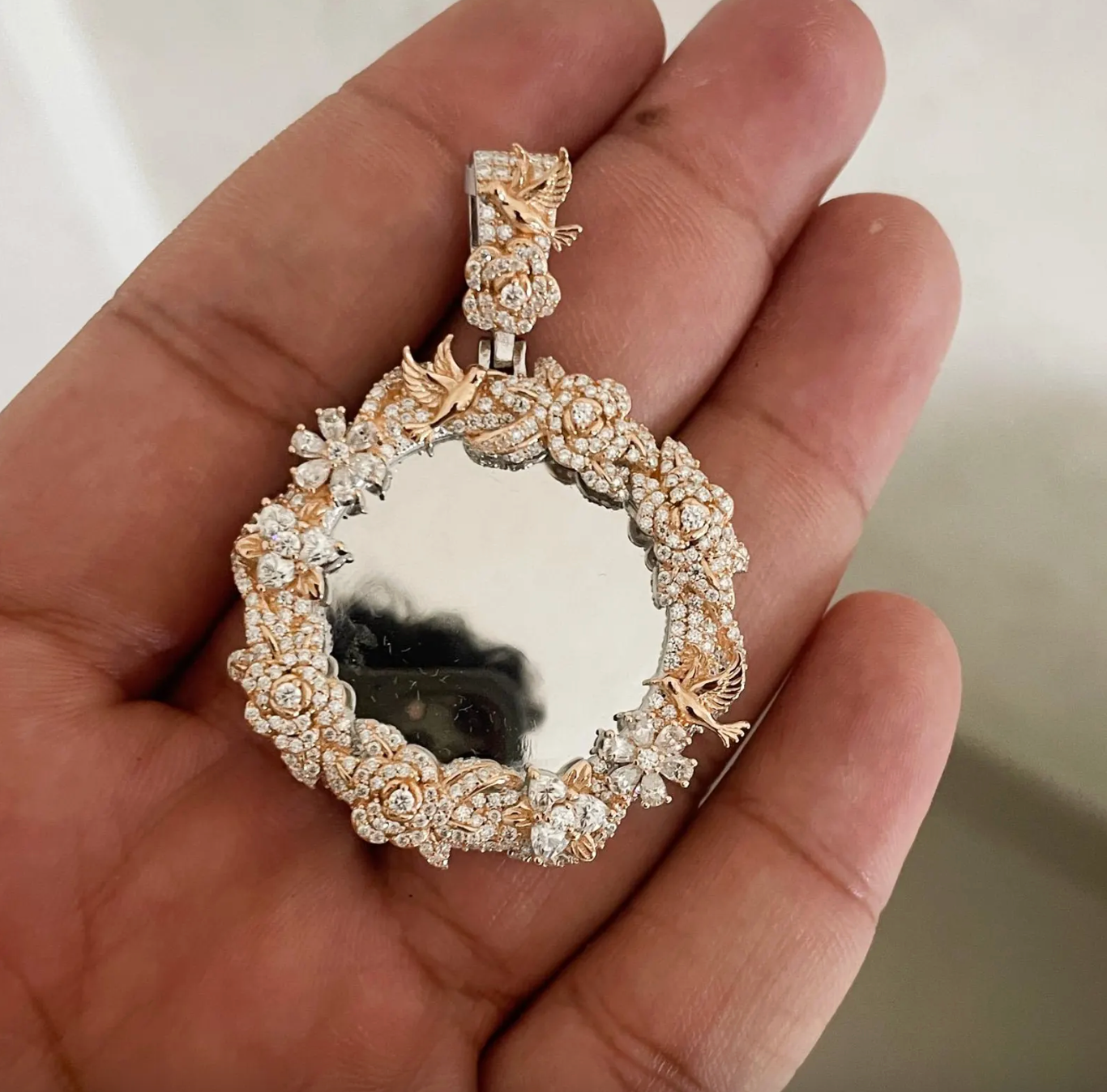 Rose Gold Memory Charm Picture Pendant VVS1 Moissanite [3.84 CTW] 925 Sterling Silver