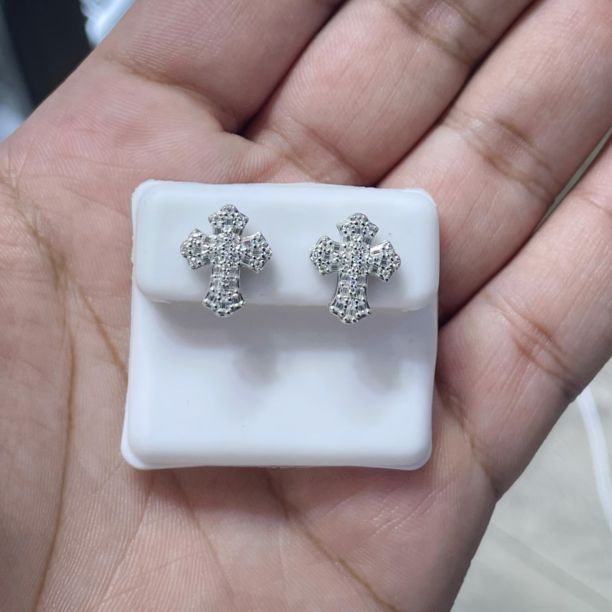 0.76 CTW Moissanite Cross Stud Earrings 925 Sterling Silver
