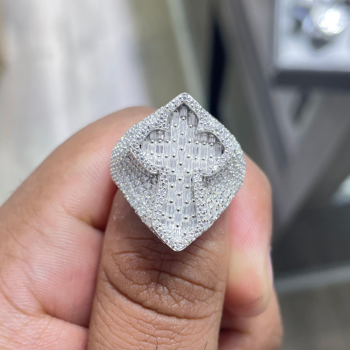 Men Moissanite Ring Cross Shaped [5.82 CTW] in 925 Sterling Silver