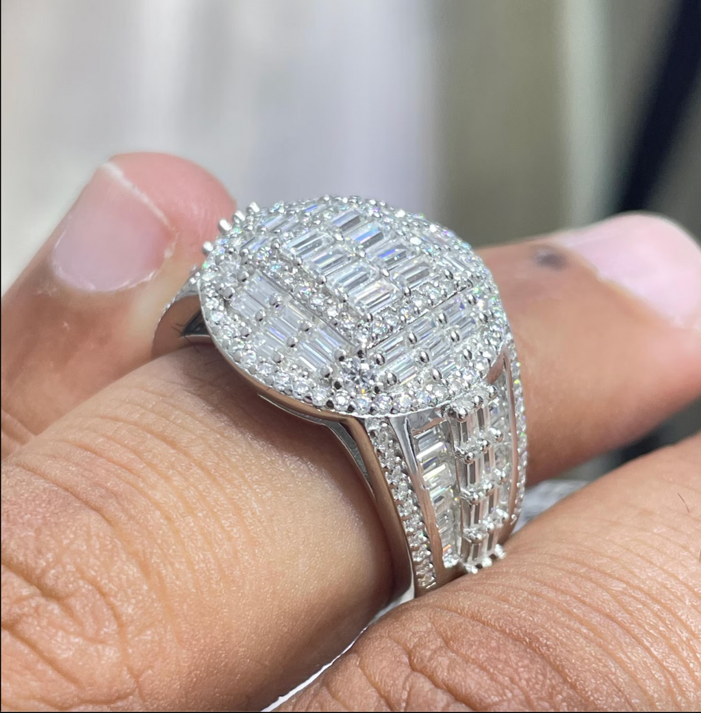 Men Moissanite Ring Round Baguette [3.53 CTW] in 925 Sterling Silver