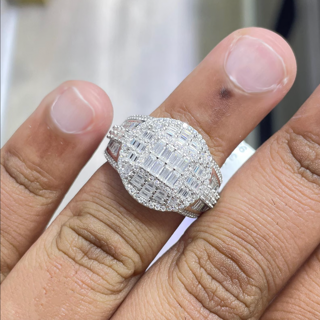 Men Moissanite Ring Round Baguette [3.53 CTW] in 925 Sterling Silver