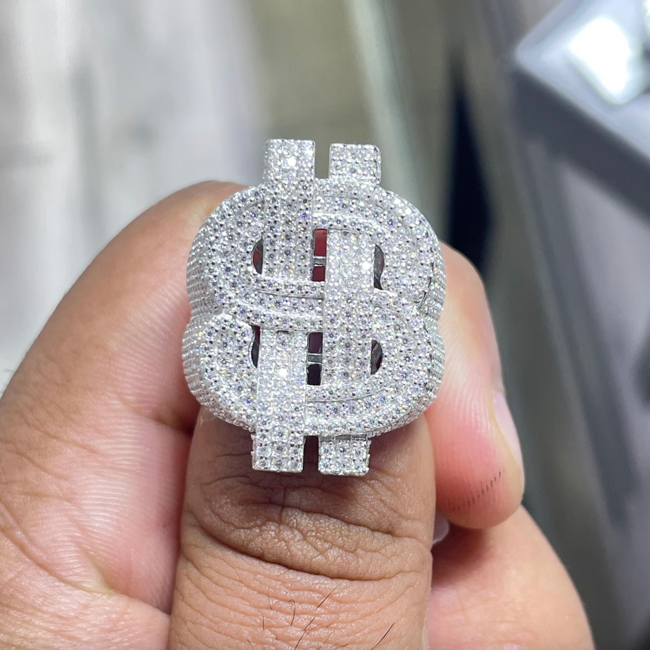 Men Moissanite Ring Dollar Sign Shaped [4.79 CTW] in 925 Sterling Silver