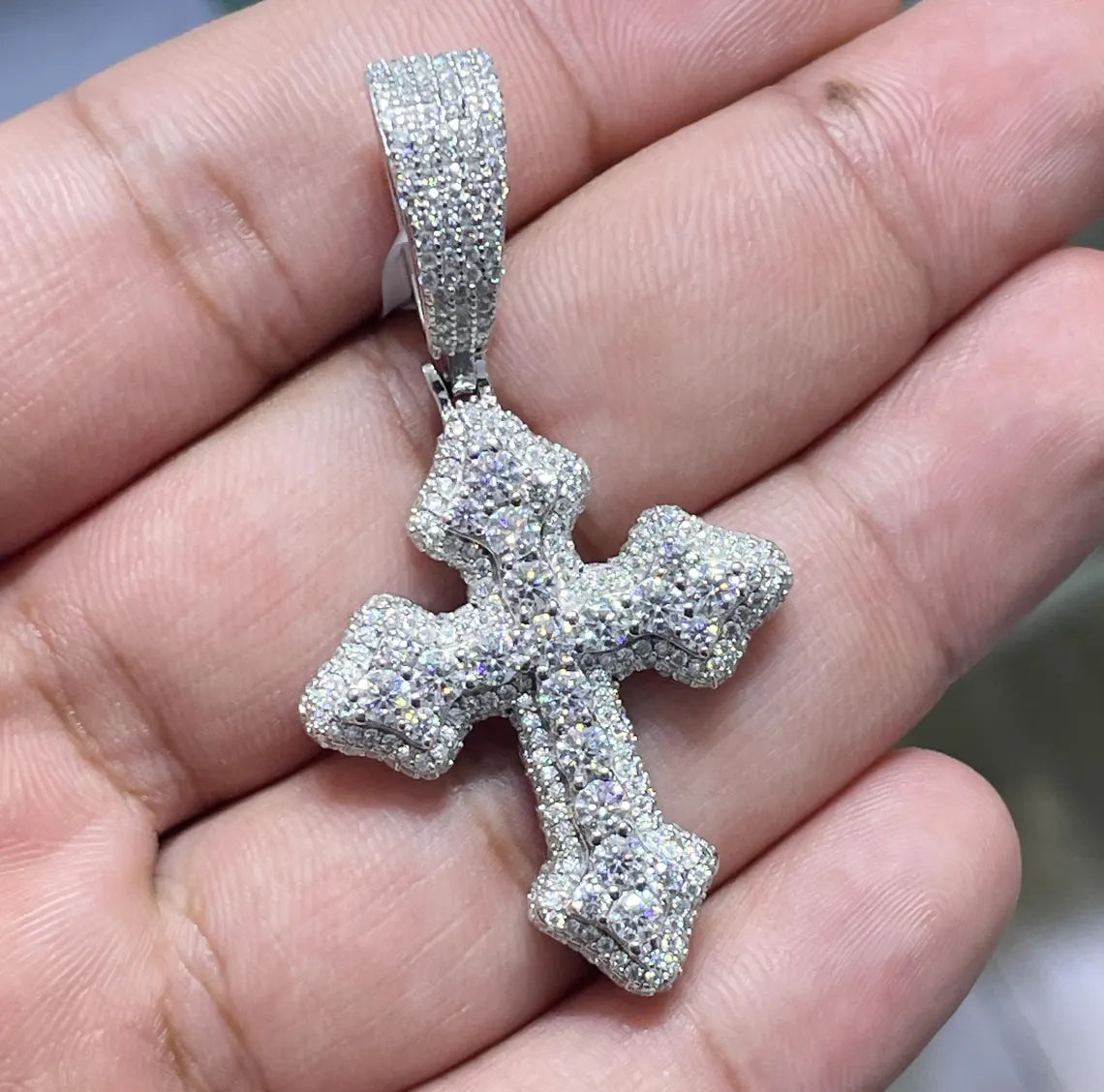 Thick Cross Pendant VVS1 Moissanite [4.45 CTW] 925 Sterling Silver