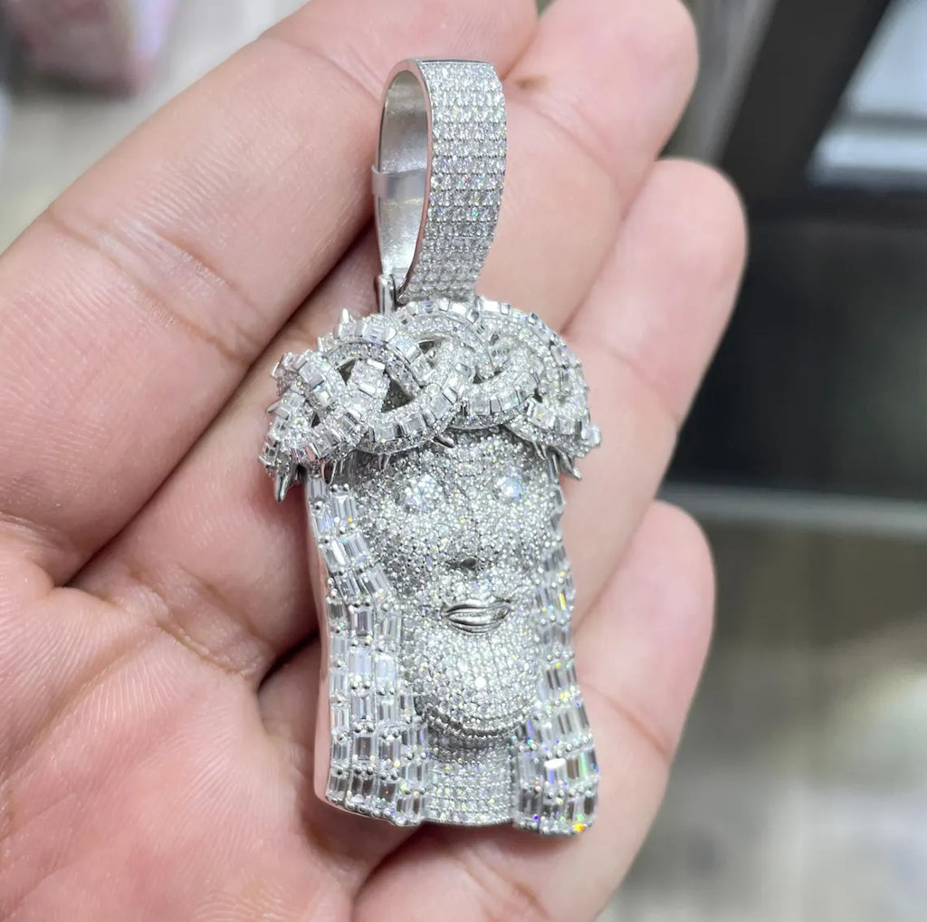 Jesus Pendant VVS1 Moissanite [9.92 CTW] 925 Sterling Silver