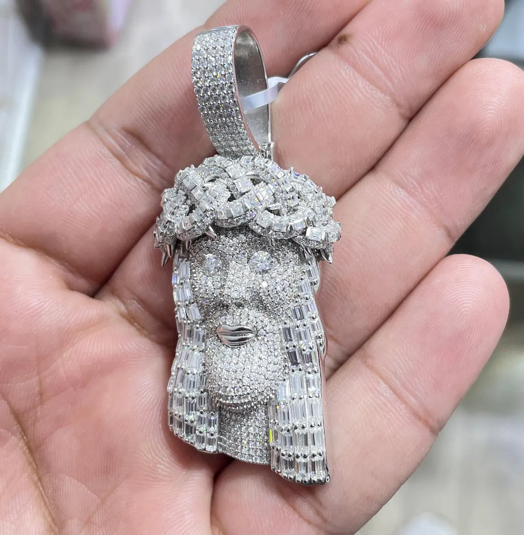 Jesus Pendant VVS1 Moissanite [9.92 CTW] 925 Sterling Silver