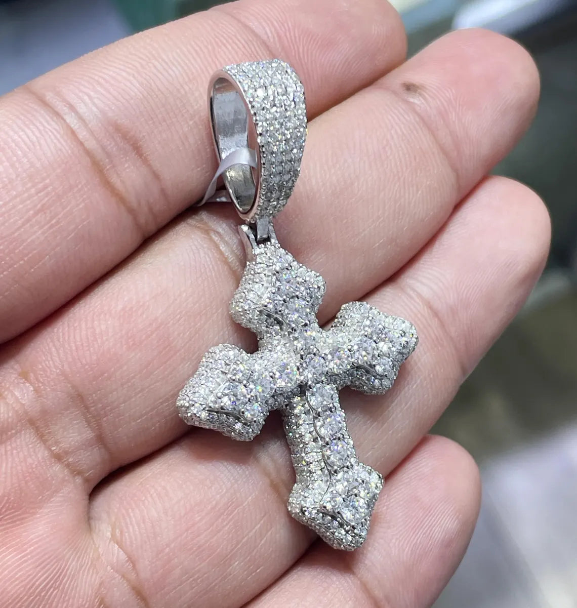Thick Cross Pendant VVS1 Moissanite [4.45 CTW] 925 Sterling Silver