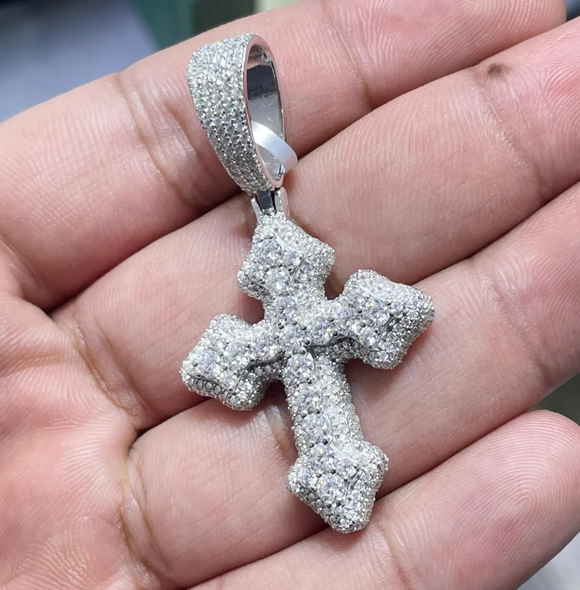 Thick Cross Pendant VVS1 Moissanite [4.45 CTW] 925 Sterling Silver