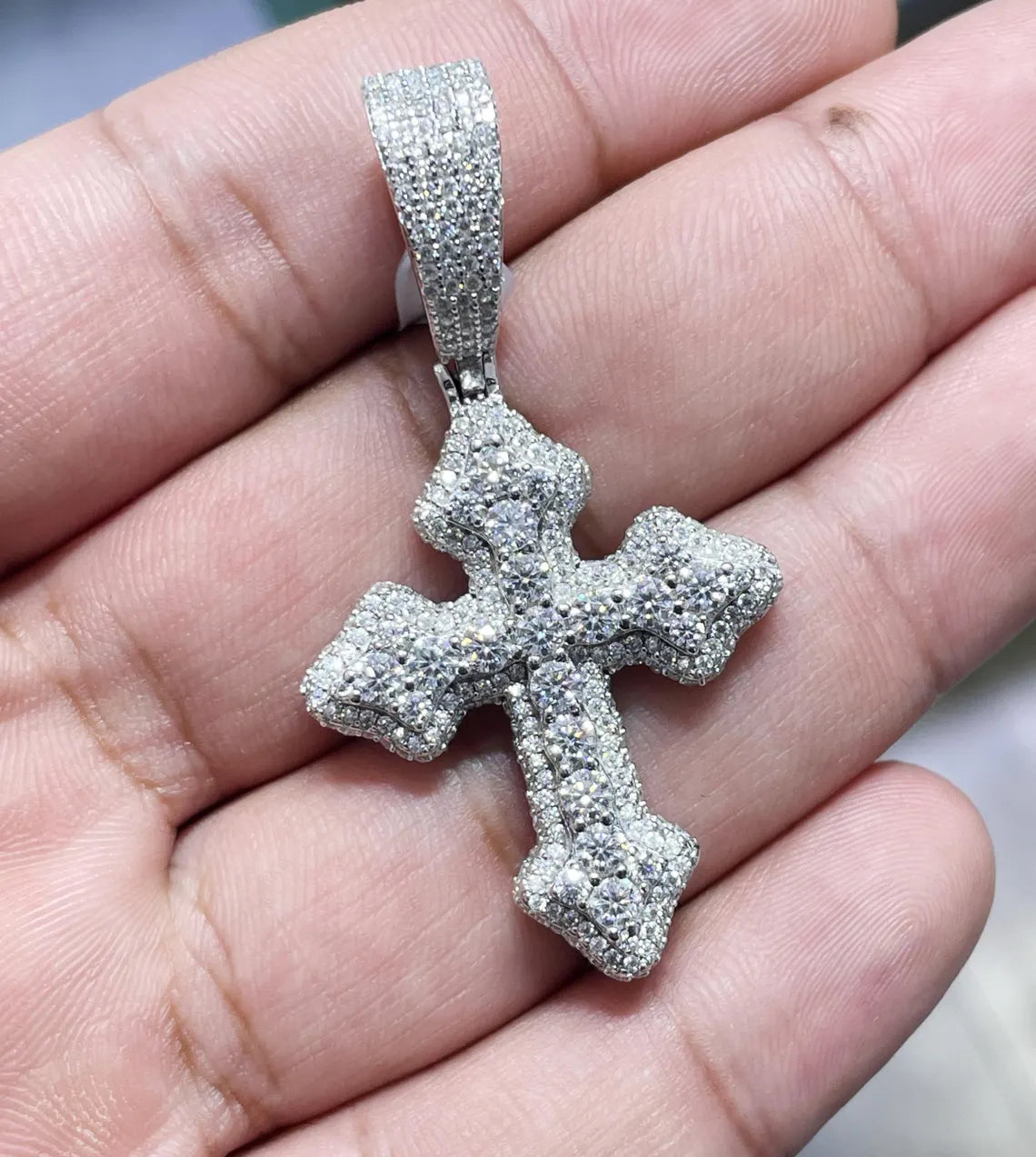 Thick Cross Pendant VVS1 Moissanite [4.45 CTW] 925 Sterling Silver