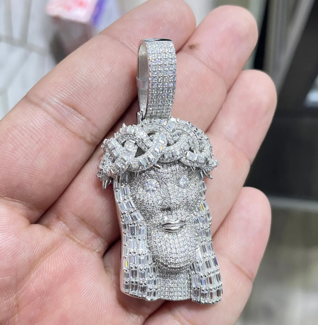Jesus Pendant VVS1 Moissanite [9.92 CTW] 925 Sterling Silver