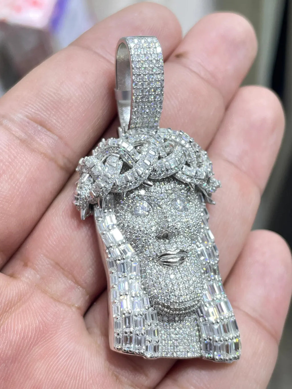 Jesus Pendant VVS1 Moissanite [9.92 CTW] 925 Sterling Silver