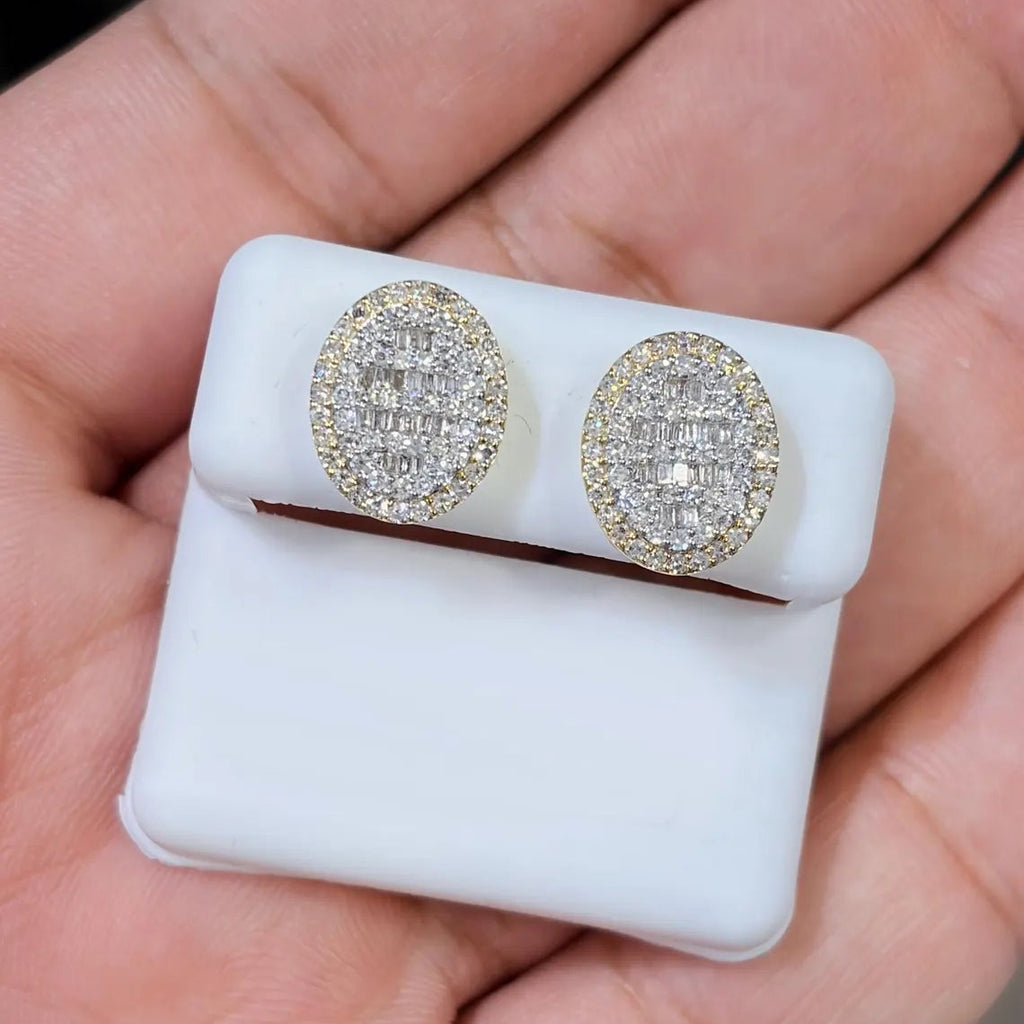 10K Gold Two Tone Diamond 1.00 CTW Oval Earring