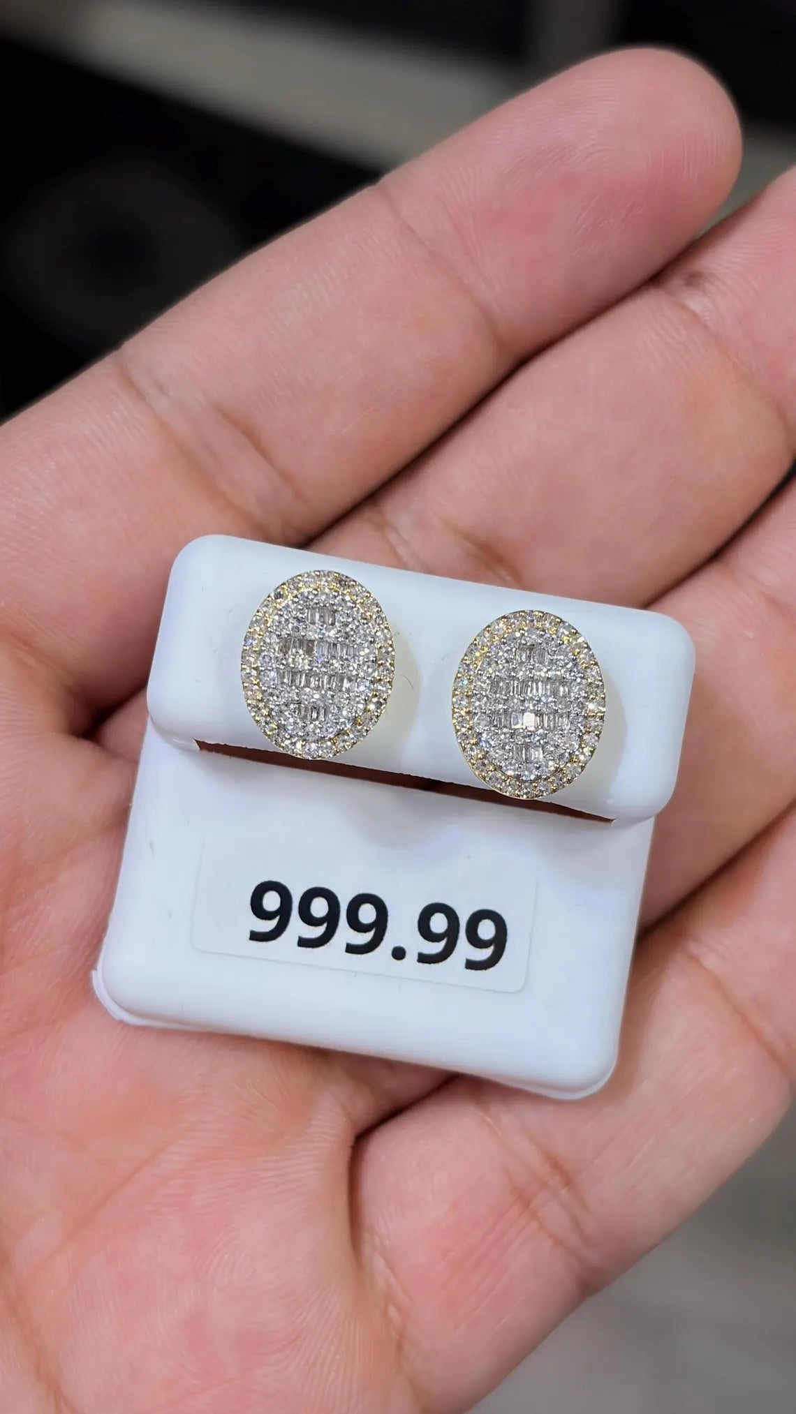 10K Gold Two Tone Diamond 1.00 CTW Oval Earring