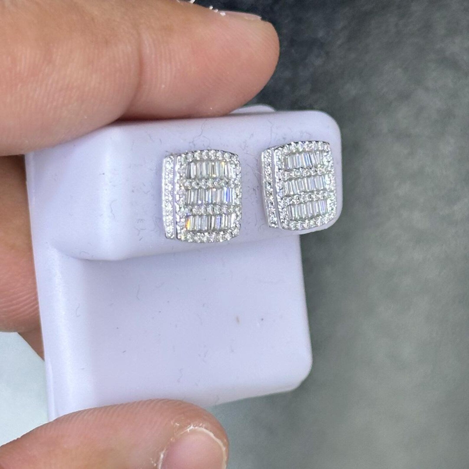 1.00 CTW Moissanite Square Baguette Stud Earrings 925 Sterling Silver