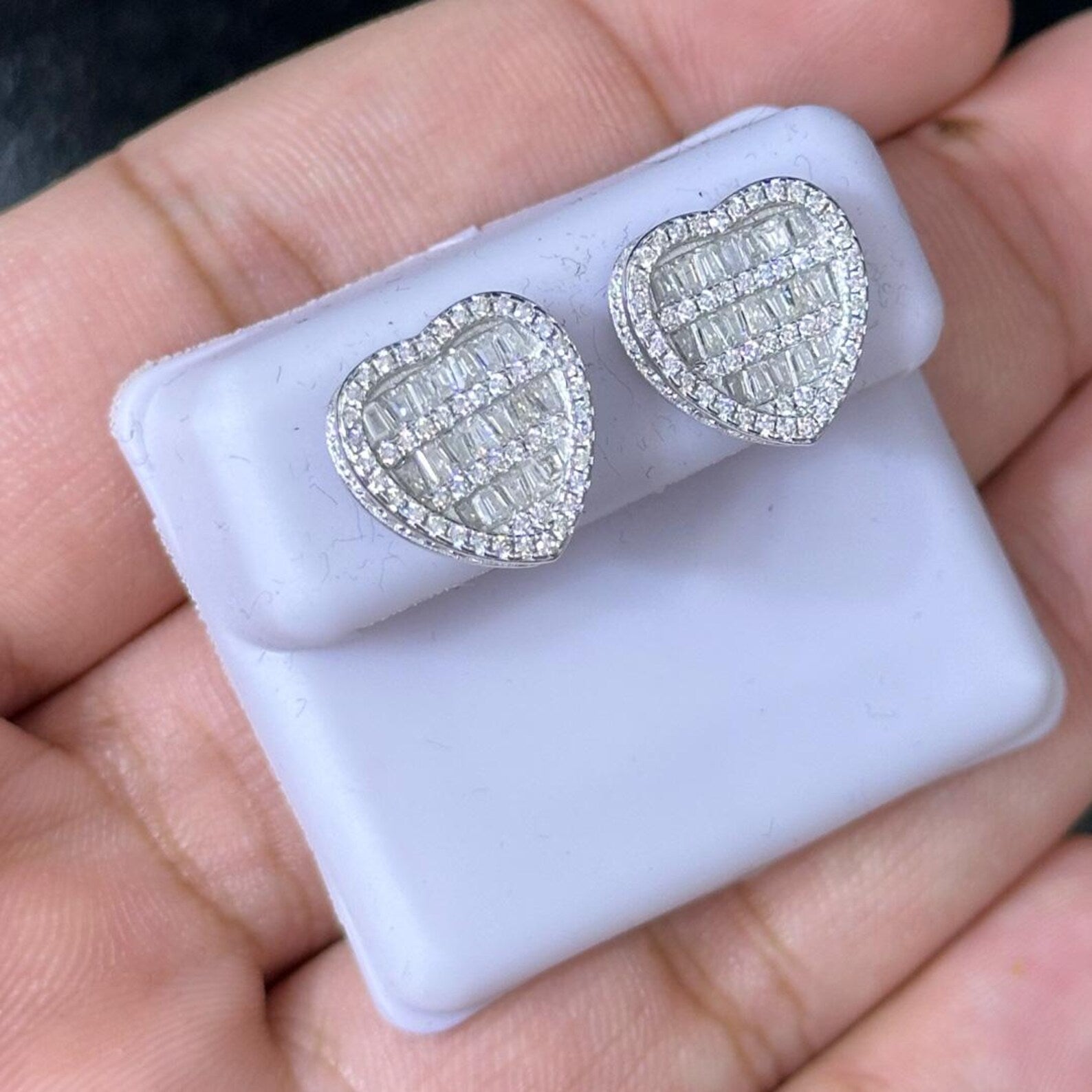 2.00 CTW Moissanite Big Heart Stud Earrings 925 Sterling Silver