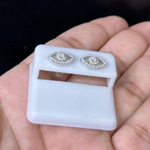 1.50 CTW Moissanite Evil Eye Stud Earrings 925 Sterling Silver