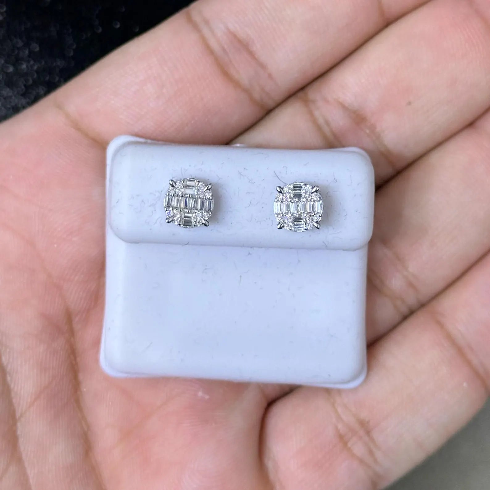 0.50 CTW Moissanite Round & Baguette Stud Earrings 925 Sterling Silver