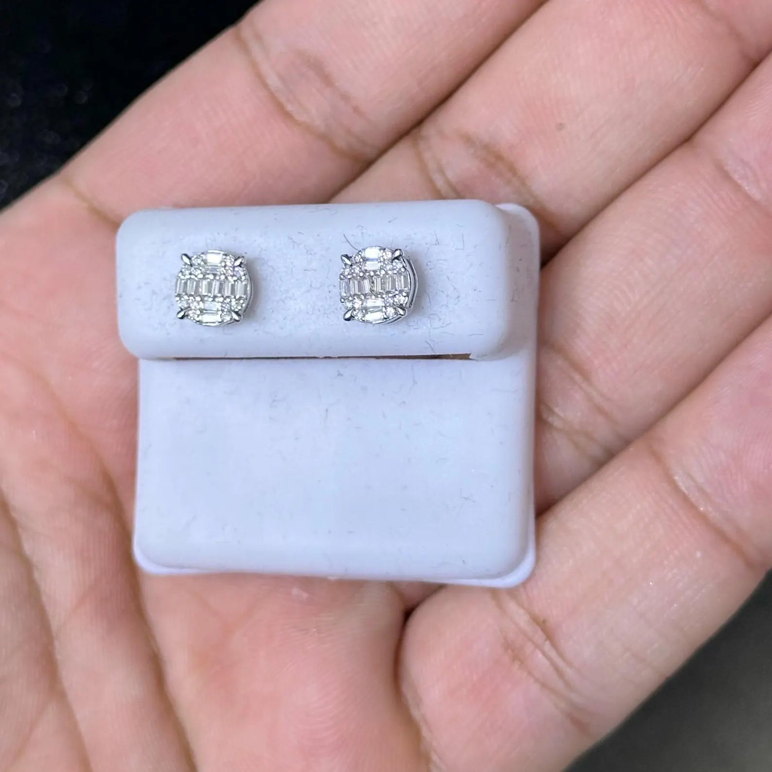 0.50 CTW Moissanite Round & Baguette Stud Earrings 925 Sterling Silver