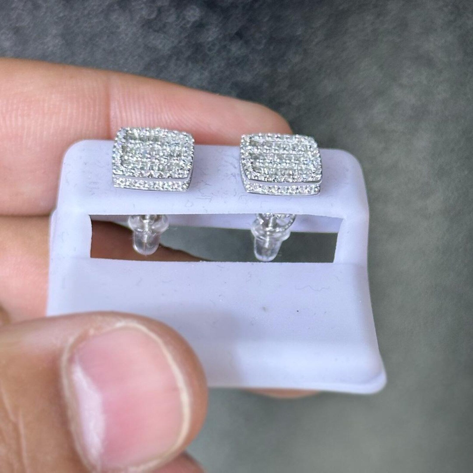 1.00 CTW Moissanite Square Baguette Stud Earrings 925 Sterling Silver