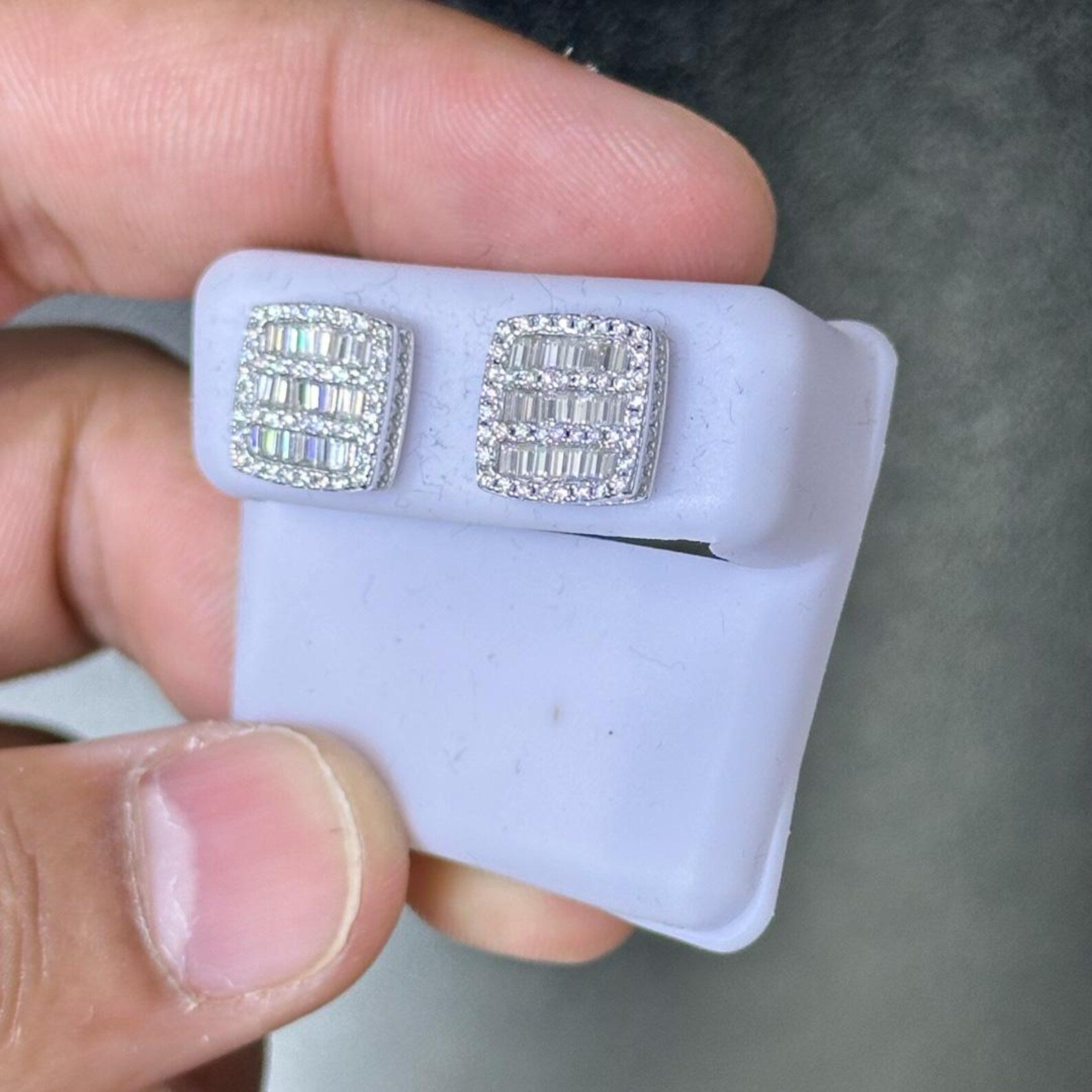 1.00 CTW Moissanite Square Baguette Stud Earrings 925 Sterling Silver
