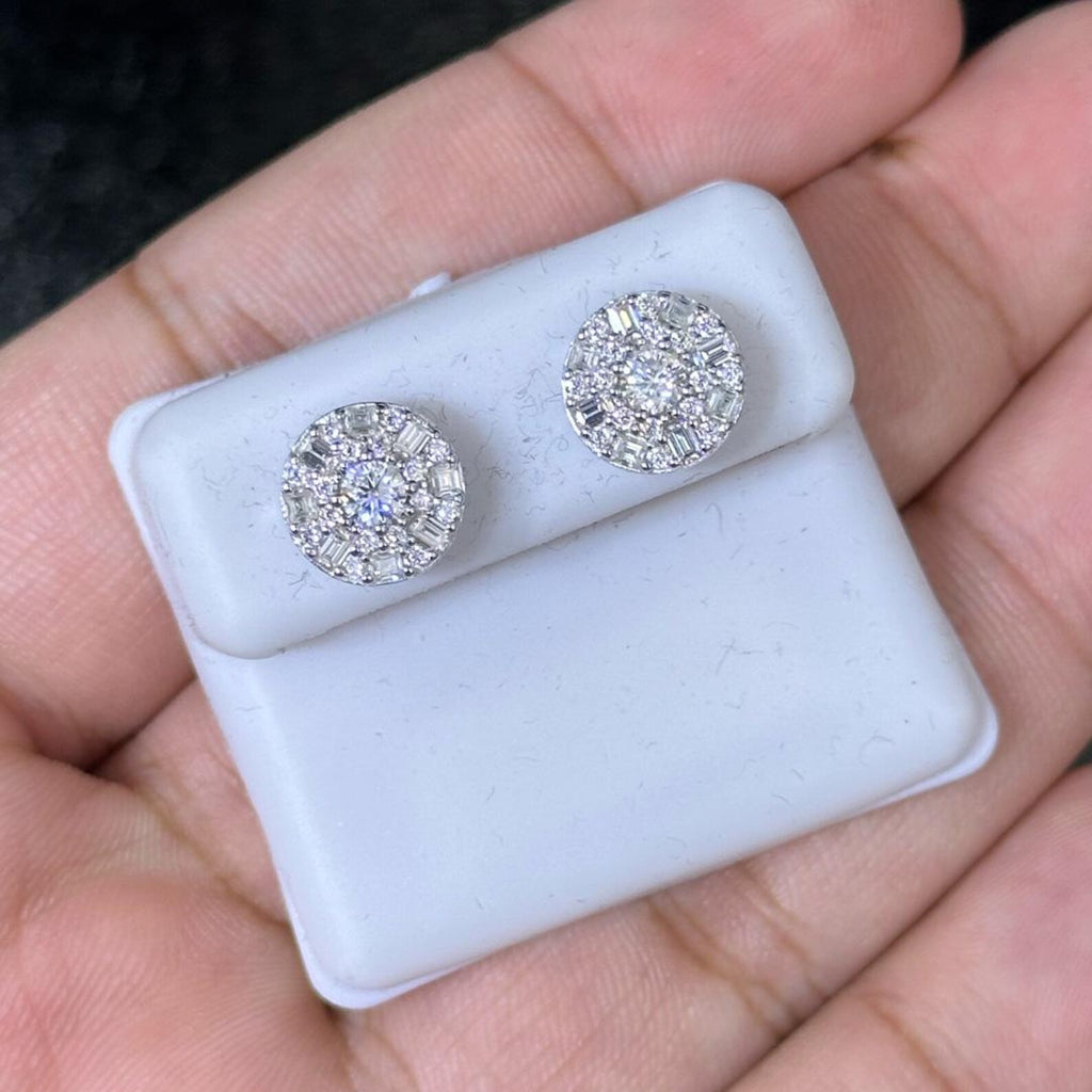 2.00 CTW Moissanite Round & Baguette Stud Earrings 925 Sterling Silver
