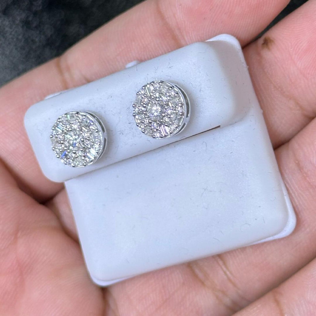 2.00 CTW Moissanite Round & Baguette Stud Earrings 925 Sterling Silver