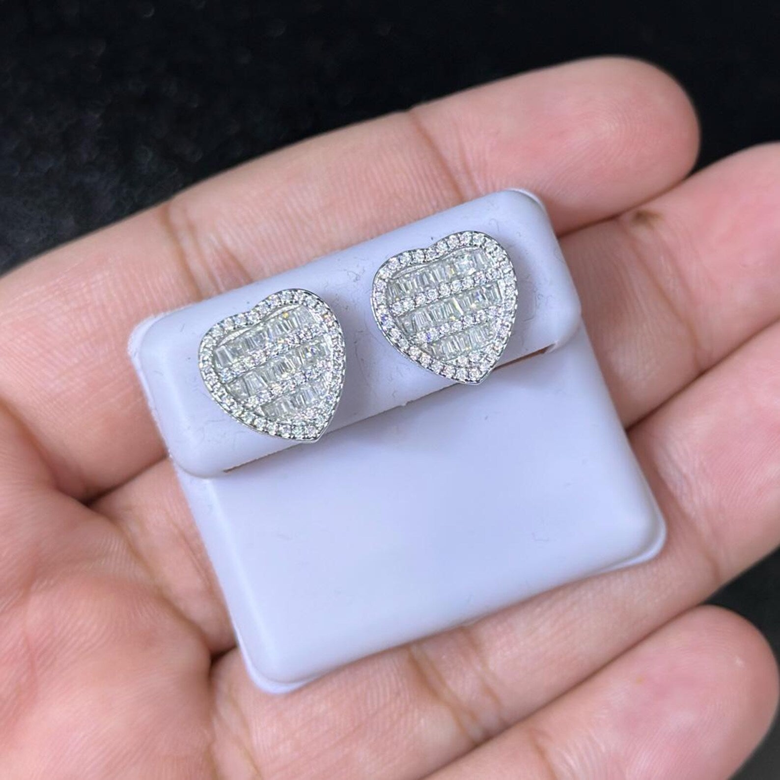 2.00 CTW Moissanite Big Heart Stud Earrings 925 Sterling Silver