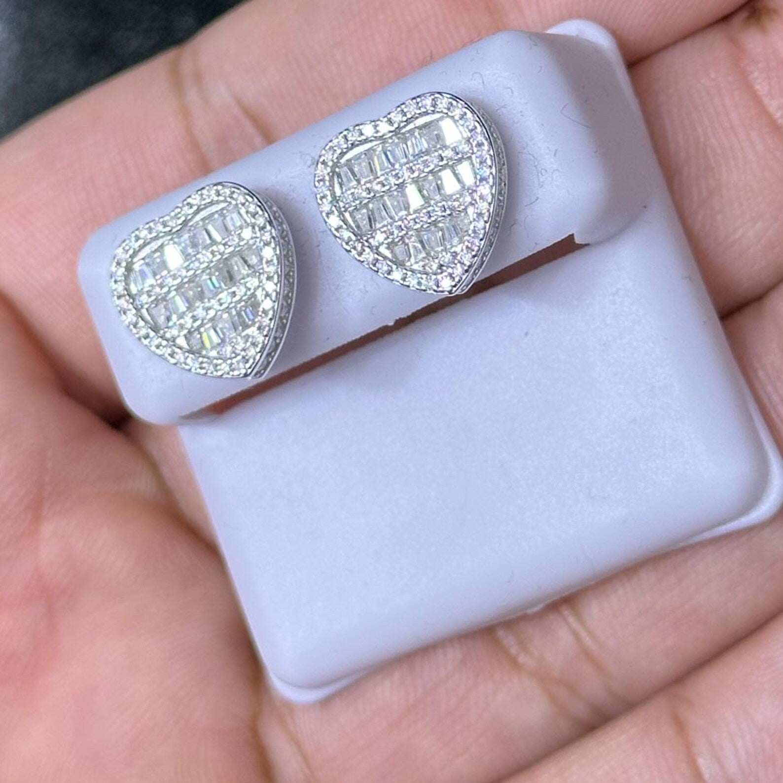 2.00 CTW Moissanite Big Heart Stud Earrings 925 Sterling Silver