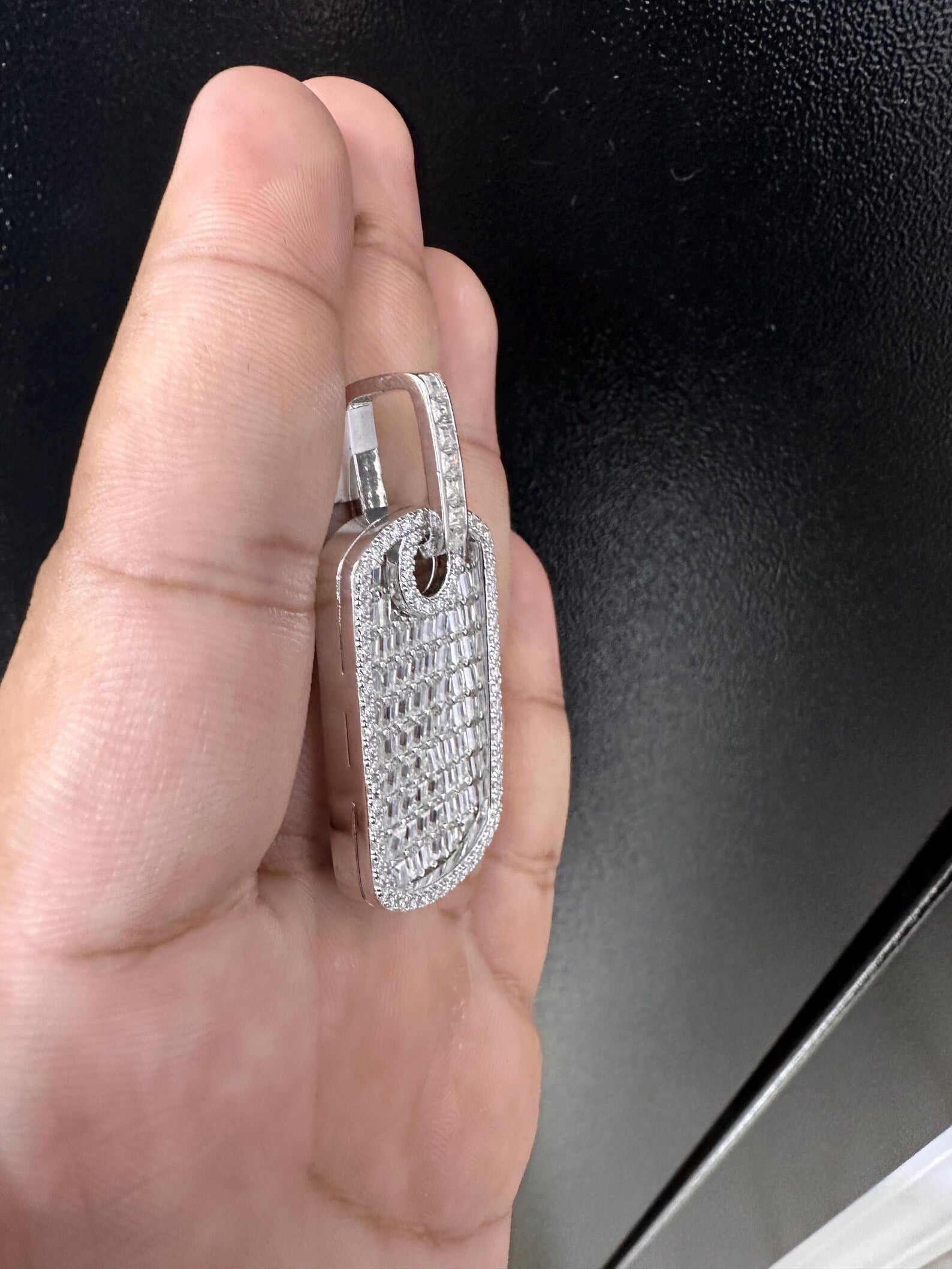 Dog Tag Pendant VVS1 Moissanite [9.06CTW] 925 Sterling Silver
