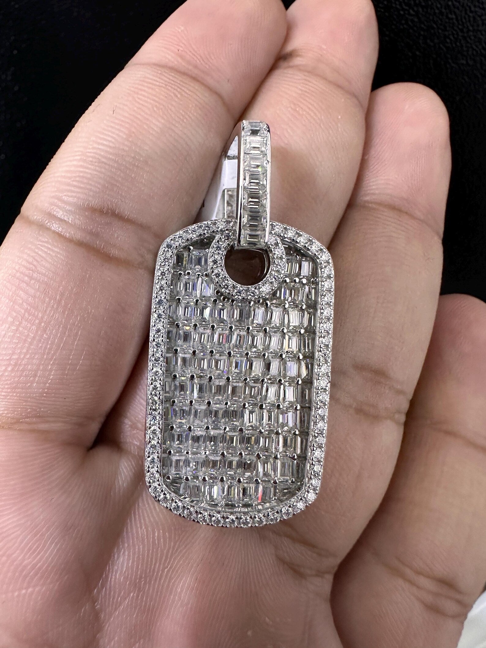 Dog Tag Pendant VVS1 Moissanite [9.06CTW] 925 Sterling Silver