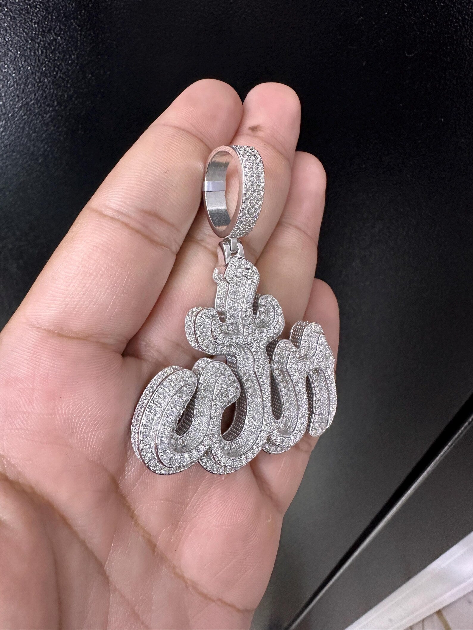 Allah Pendant VVS1 Moissanite [9.31CTW] 925 Sterling Silver