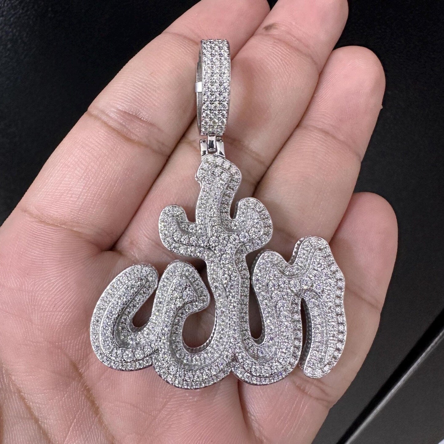Allah Pendant VVS1 Moissanite [9.31CTW] 925 Sterling Silver