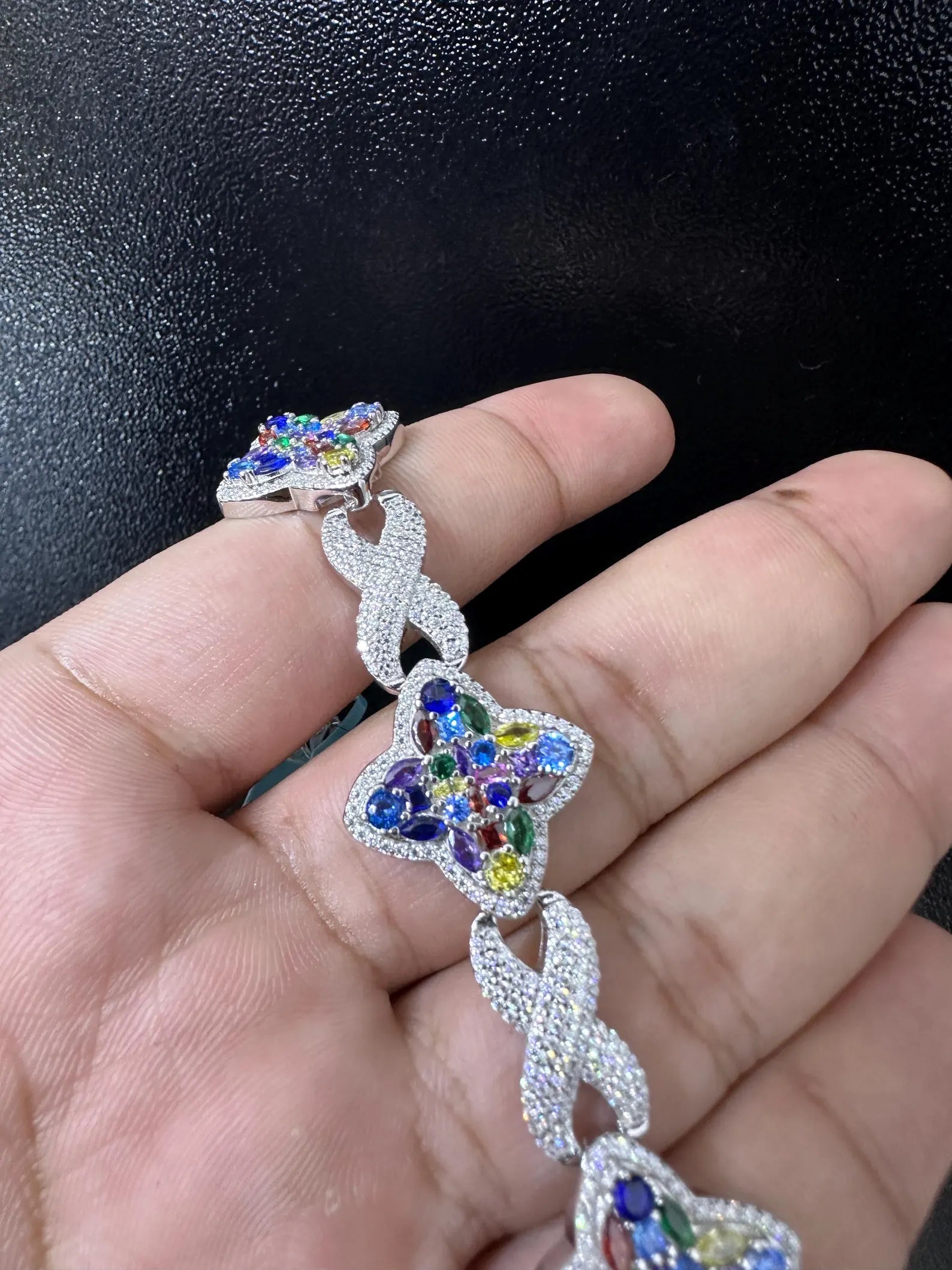 Custom Multi-Color Infinity Clover Iced Out Bracelet [8.82 CTW] Moissanites in 925 Sterling Silver