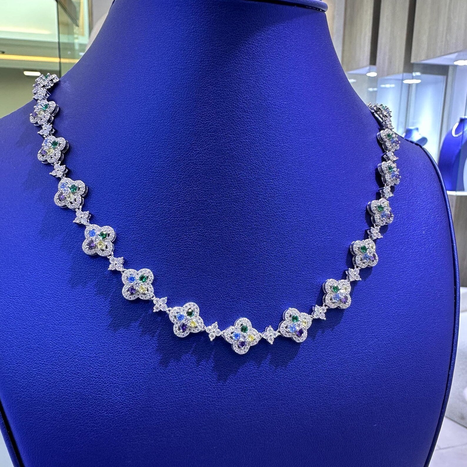 Clover Multi-Color Moissanite Necklace [9.30CTW] in 925 Sterling Silver