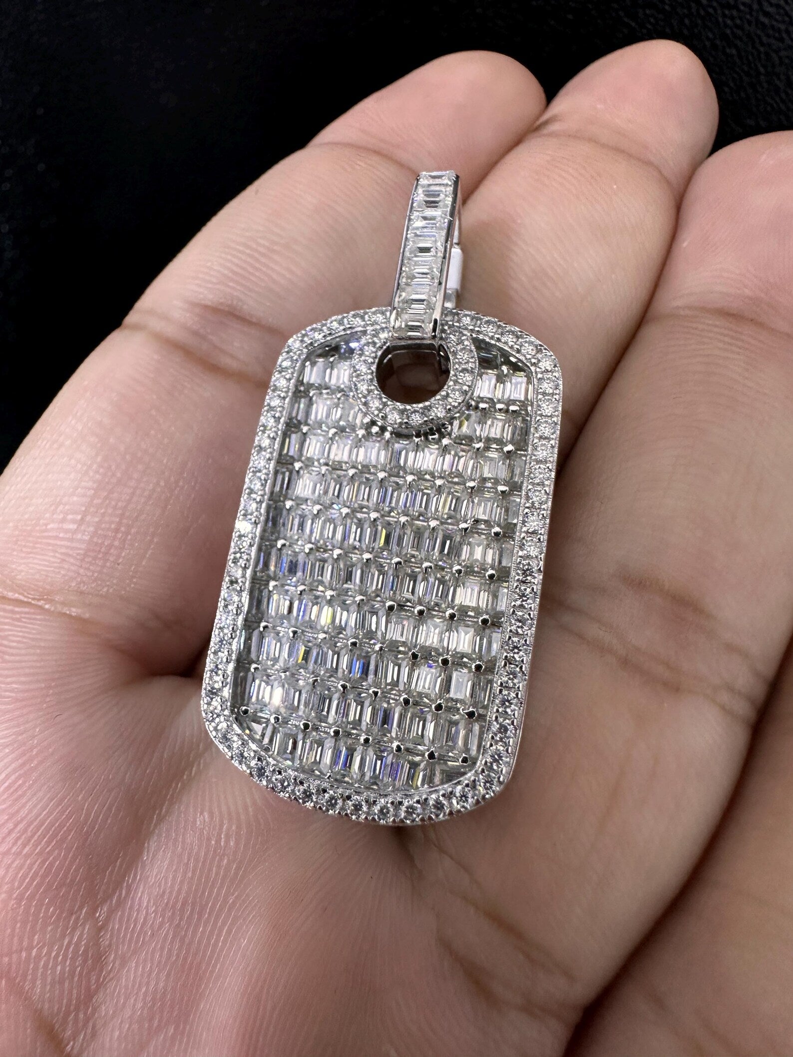 Dog Tag Pendant VVS1 Moissanite [9.06CTW] 925 Sterling Silver