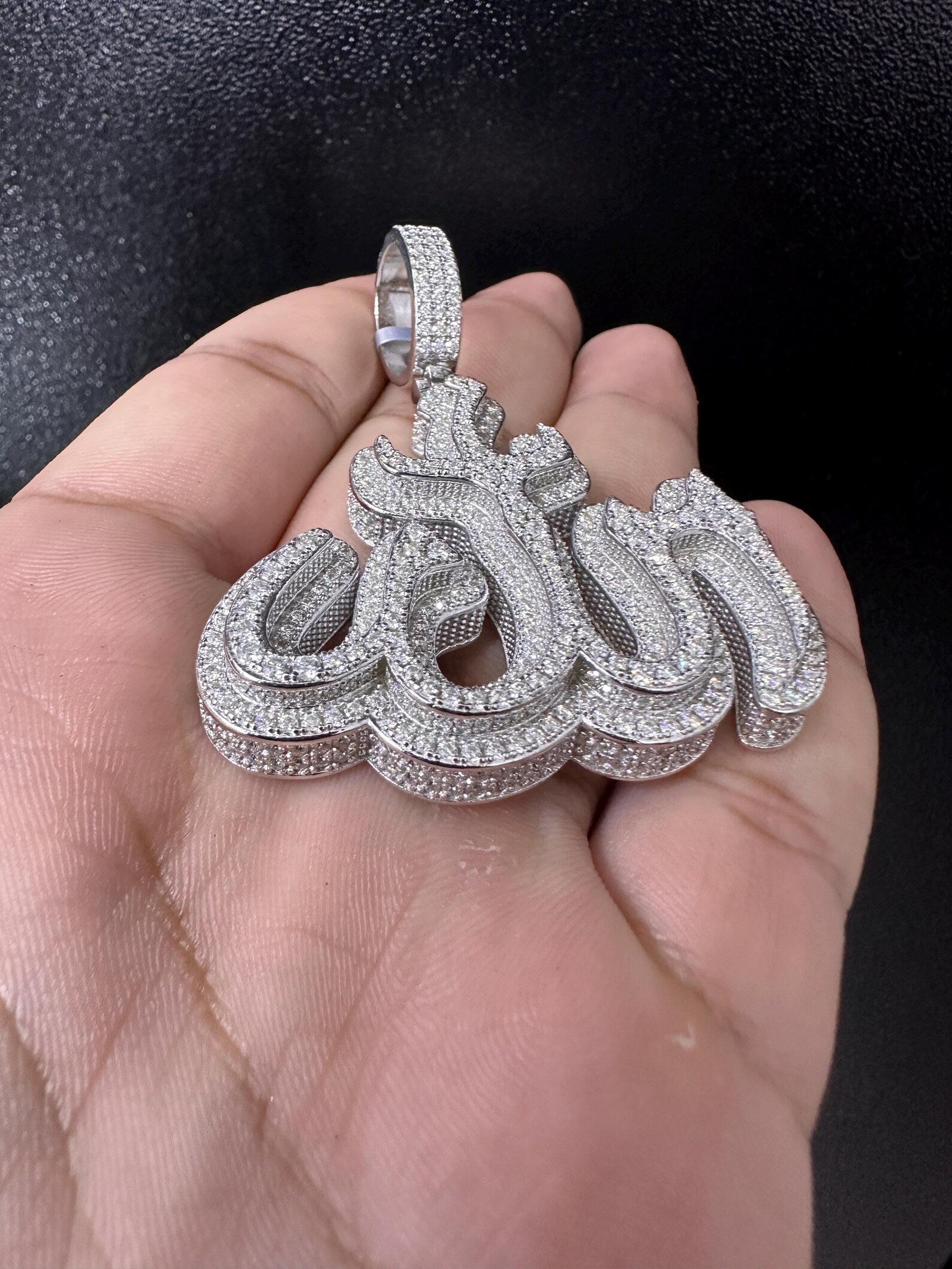 Allah Pendant VVS1 Moissanite [9.31CTW] 925 Sterling Silver