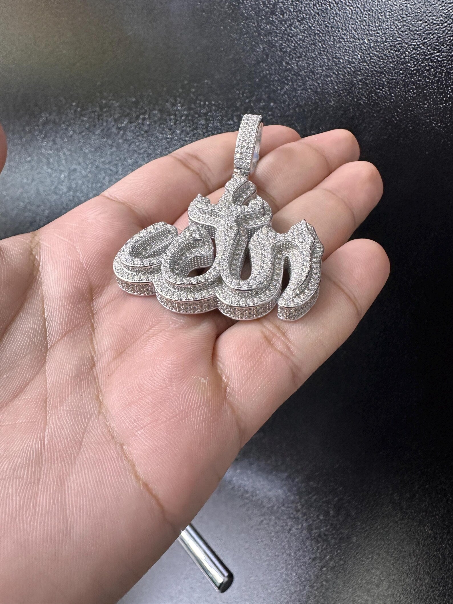Allah Pendant VVS1 Moissanite [9.31CTW] 925 Sterling Silver