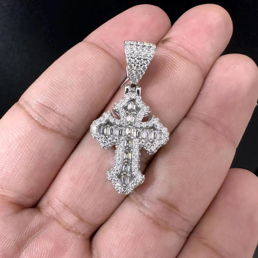 Baguette Cross Pendant VVS1 Moissanite [2.52 CTW] 925 Sterling Silver