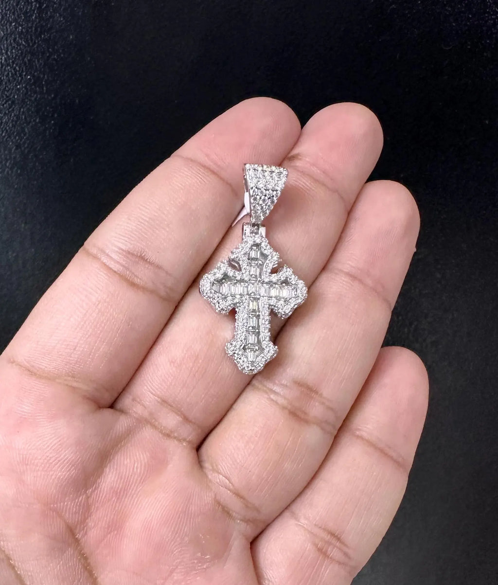 Baguette Cross Pendant VVS1 Moissanite [2.52 CTW] 925 Sterling Silver