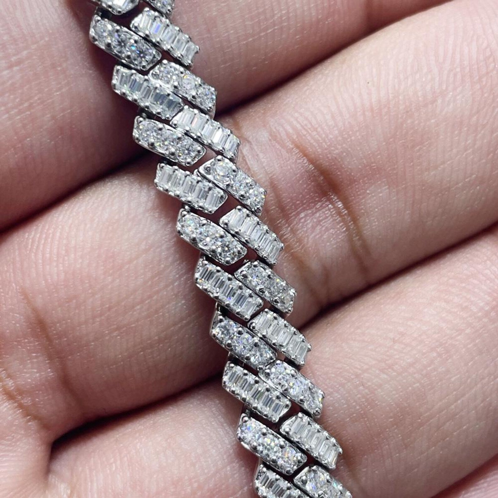 VVS Baguette Round Moissanite Cuban Bracelet in 925 Sterling Silver