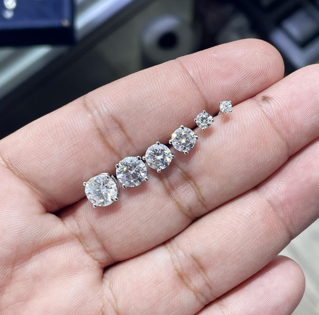 Round Solitaire Moissanite Stud Earrings 925 Sterling Silver