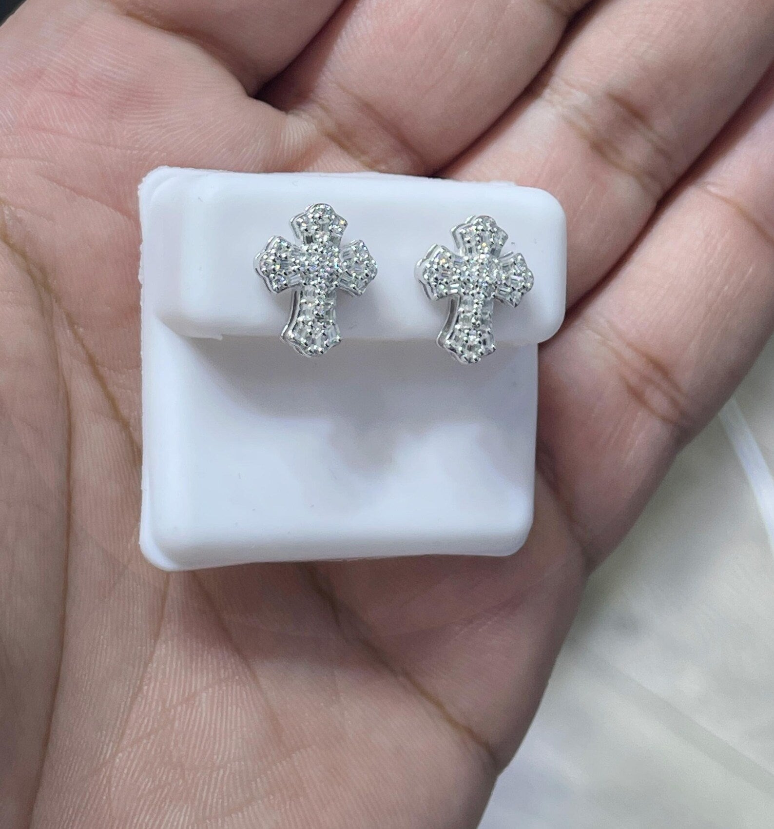 0.76 CTW Moissanite Cross Stud Earrings 925 Sterling Silver
