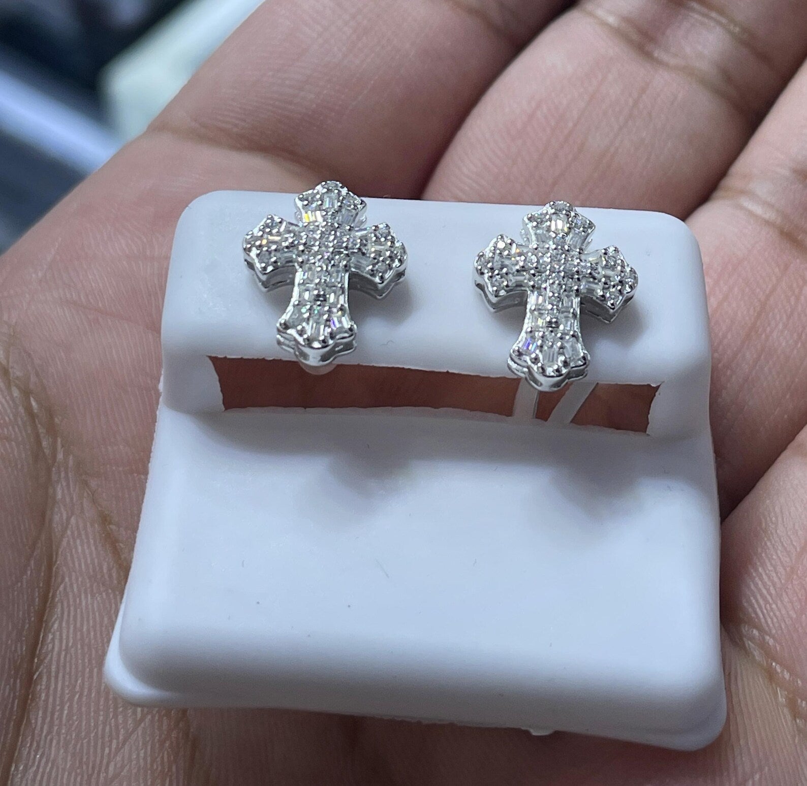 0.76 CTW Moissanite Cross Stud Earrings 925 Sterling Silver