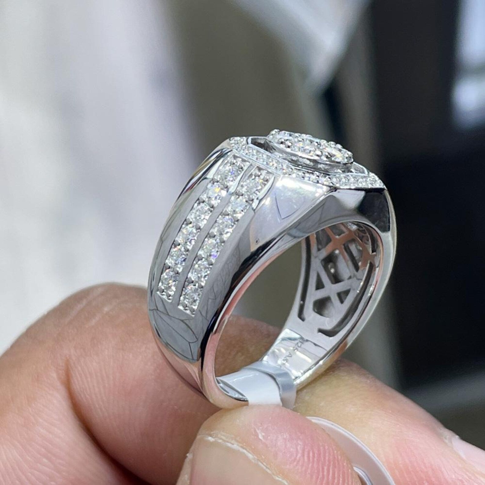 Men Moissanite Ring Iced Out [1.55 CTW] in 925 Sterling Silver
