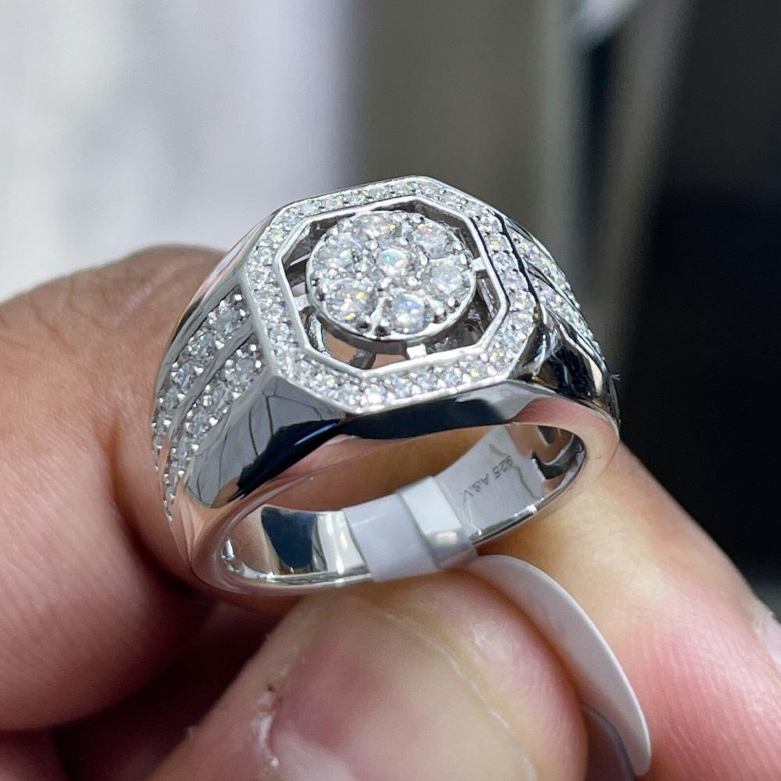 Men Moissanite Ring Iced Out [1.55 CTW] in 925 Sterling Silver