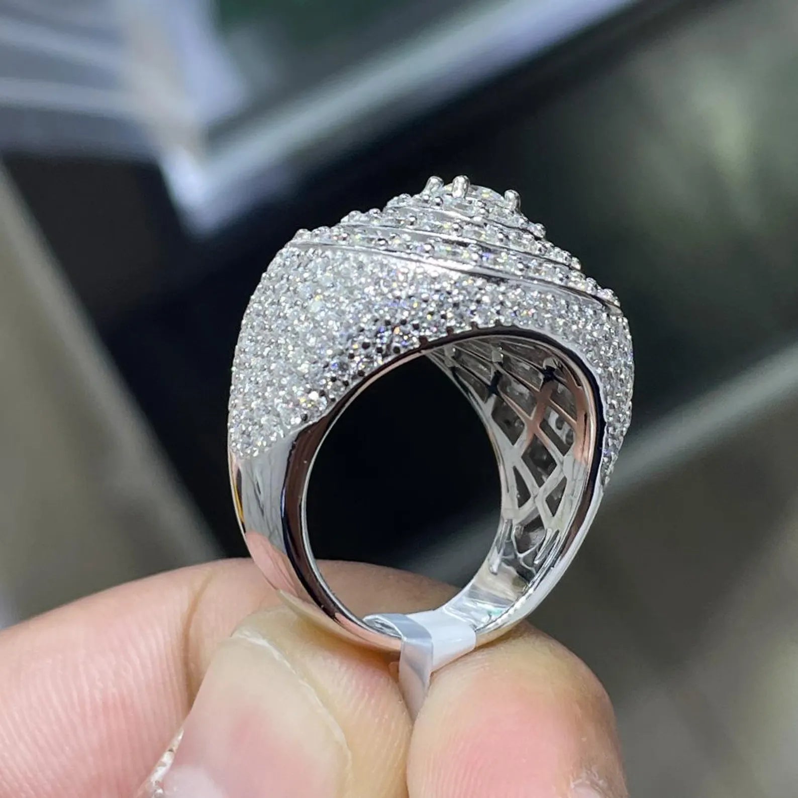 Men Moissanite Ring Iced Out Dome Style [6.84 CTW] in 925 Sterling Silver