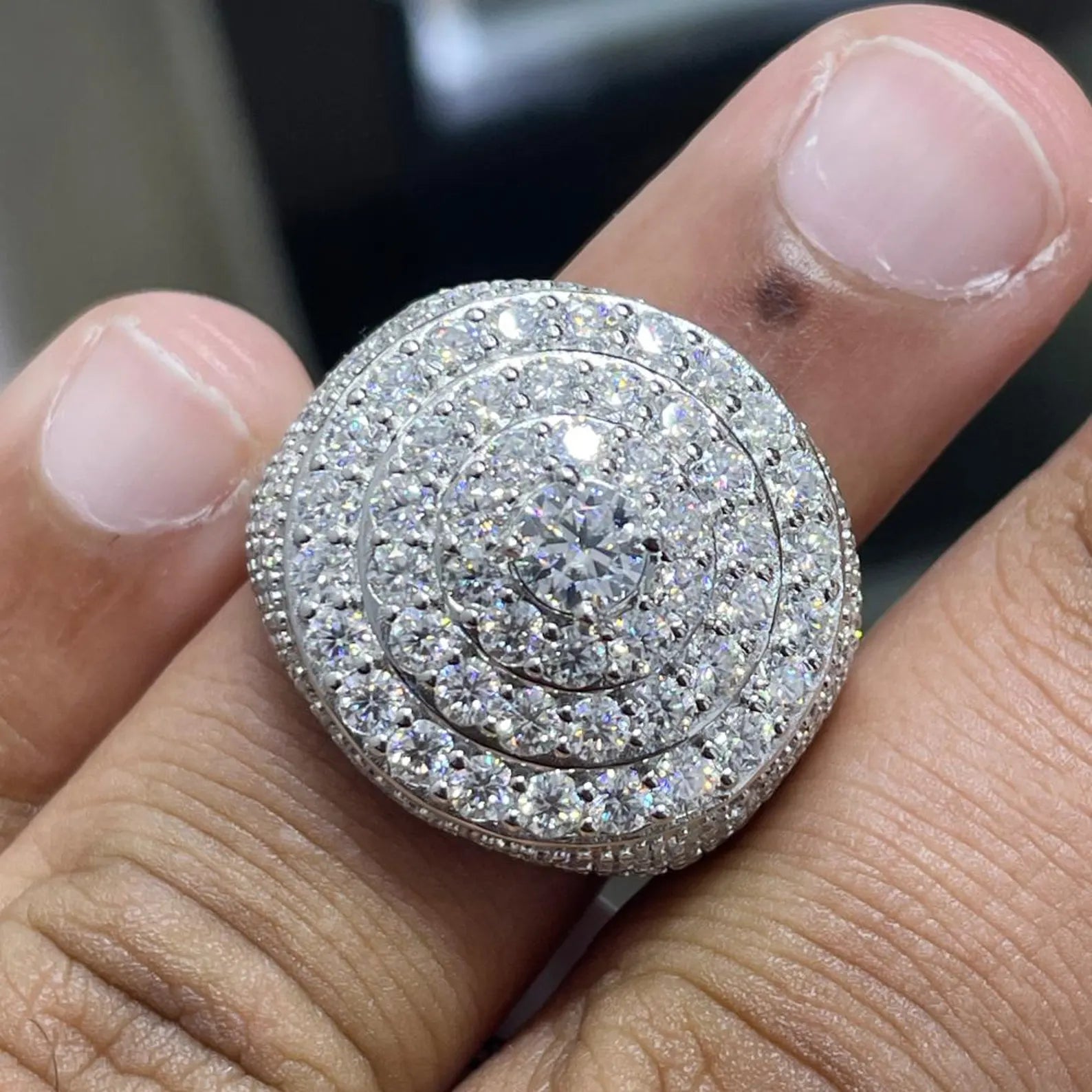 Men Moissanite Ring Iced Out Dome Style [6.84 CTW] in 925 Sterling Silver